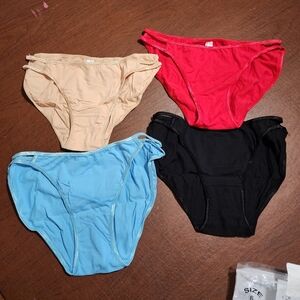 NWOT - 4 Women's Cotton Panties Set - Red, Black, Blue, and Tan